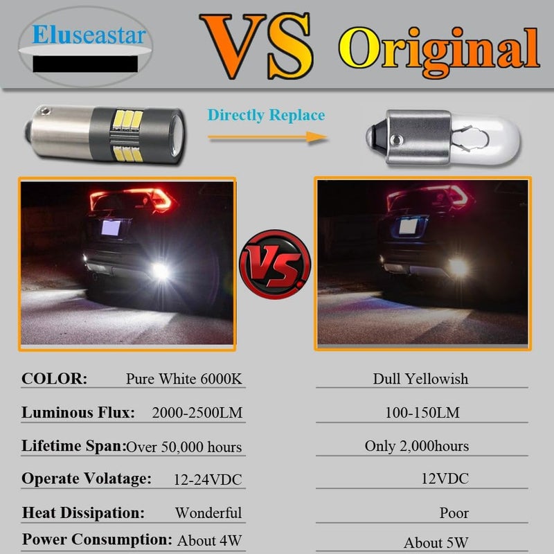 Eluseastar BAX9S H6W LED Bulbs White 6000K 12V-24V 15LED SMD4014 Canbus Error Free with Projector For Car Sidelights Backup Interior Light and More - Image 5